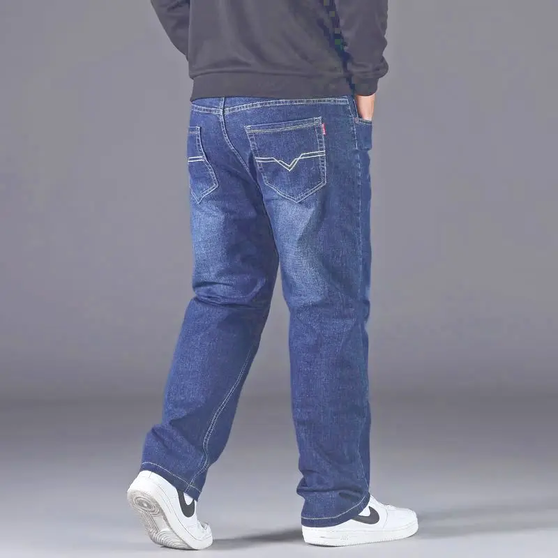 Invisible Open-Seat Pants Oversized Jeans Men's Loose Straight Stretch Fleece Thick Trousers Sex Free and Convenient Wild