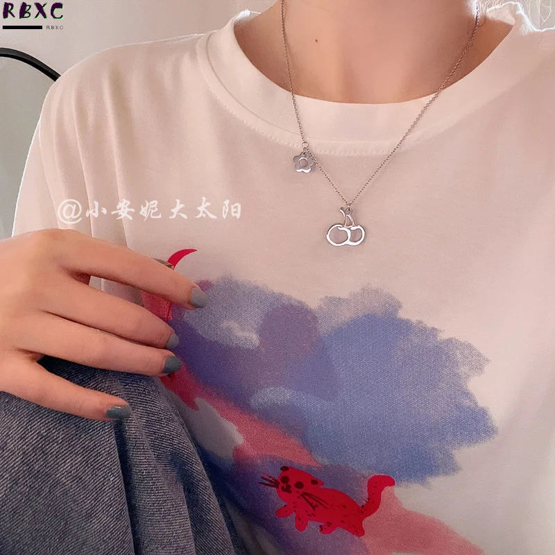 

Rbxc Summer Cherry Necklace Female Hollow Out Small Flowers Ins Minority Design Simple Titanium Steel Necklace