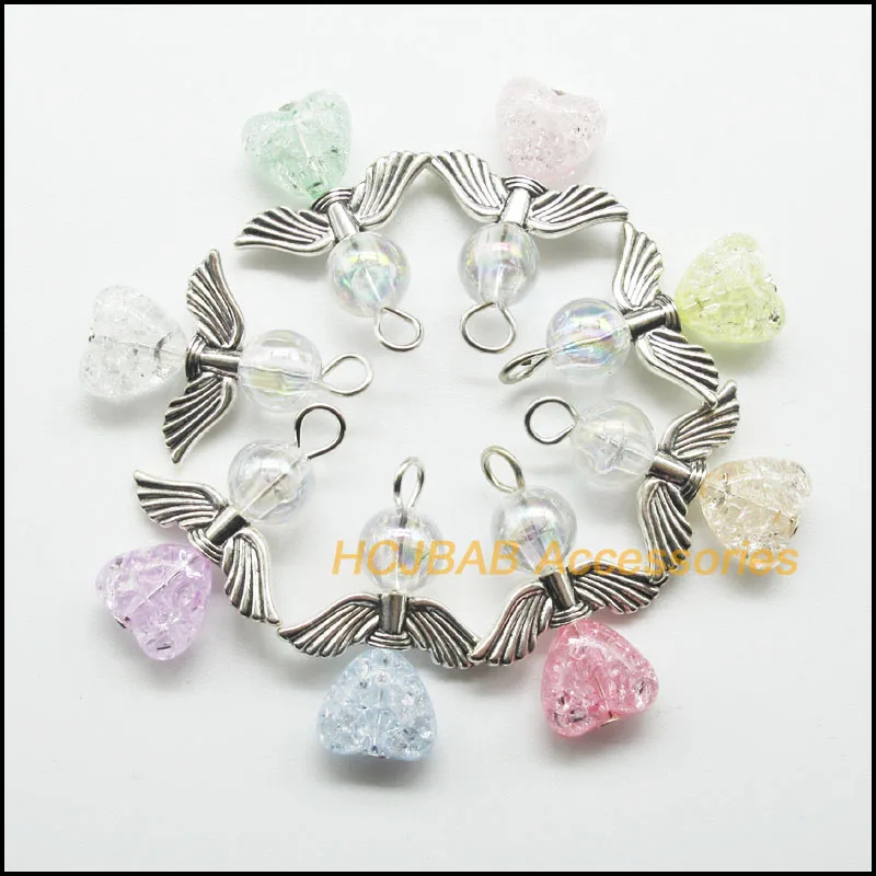 16 новых подвесок, Смешанные акриловые фотообои, подвески в форме сердца 21x28 мм