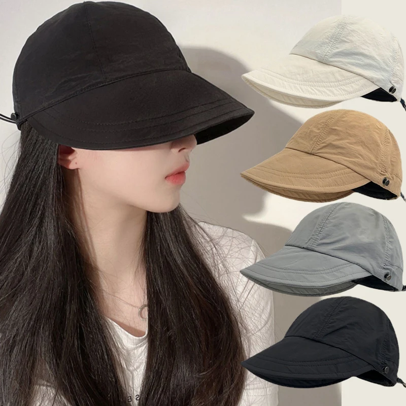 

Adjustable Fisherman Caps Women Outdoor Beach Bucket Hat Summer UV Protection Ponytail Sunhat Foldable Visors Panama Hats