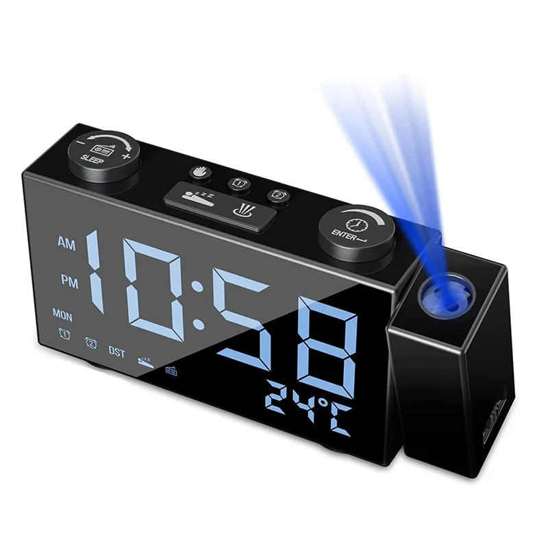 

Projection Alarm Clock Digital Alarm Clock with 3 Levels Screen Brightness, 6 Inch Screen Clock Radio for Bedroom,Office