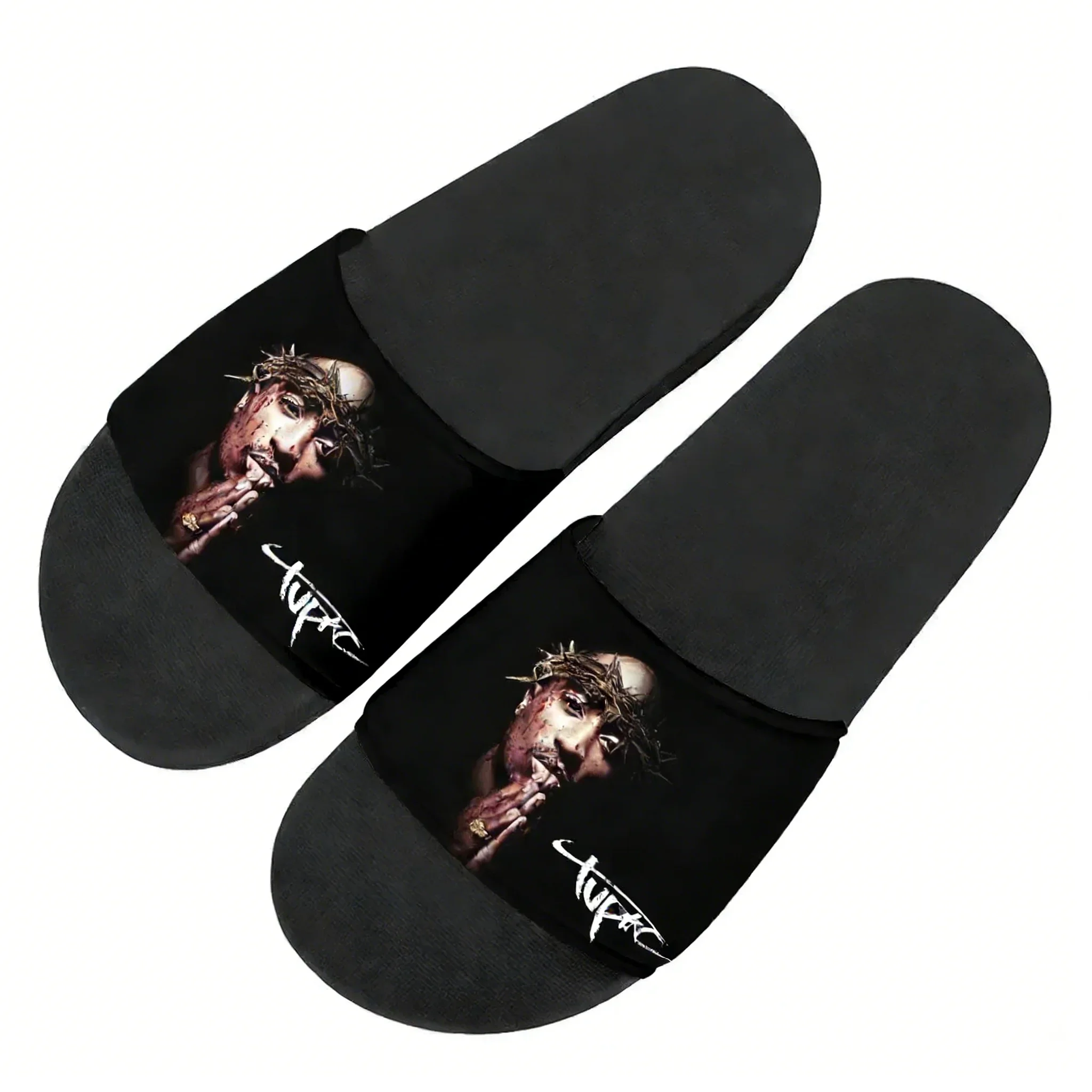 Фото Шлепанцы 2Pac Tupac All Eyez on Me для мужчин, женщин, мальчиков и девочек, изготовленные на заказ, с фото и текстом, индивидуальные тапочки для ванной, водонепроницаемая обувь №1