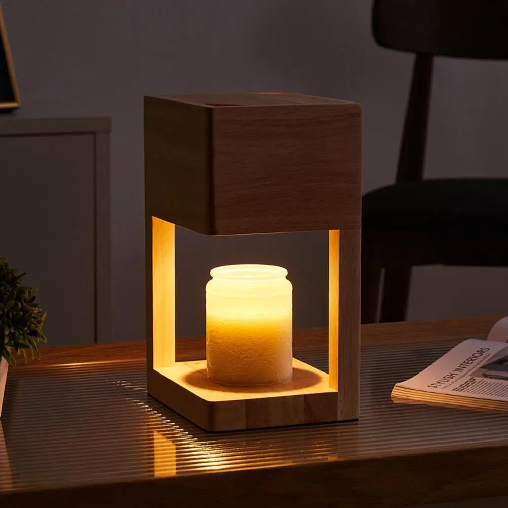 

Semi-open Design Wood Candle Warmer Aroma Burner Fragrance Lamp Dimmable Wood Lamp Candle Warmer Lamp Wax Melt Lamp
