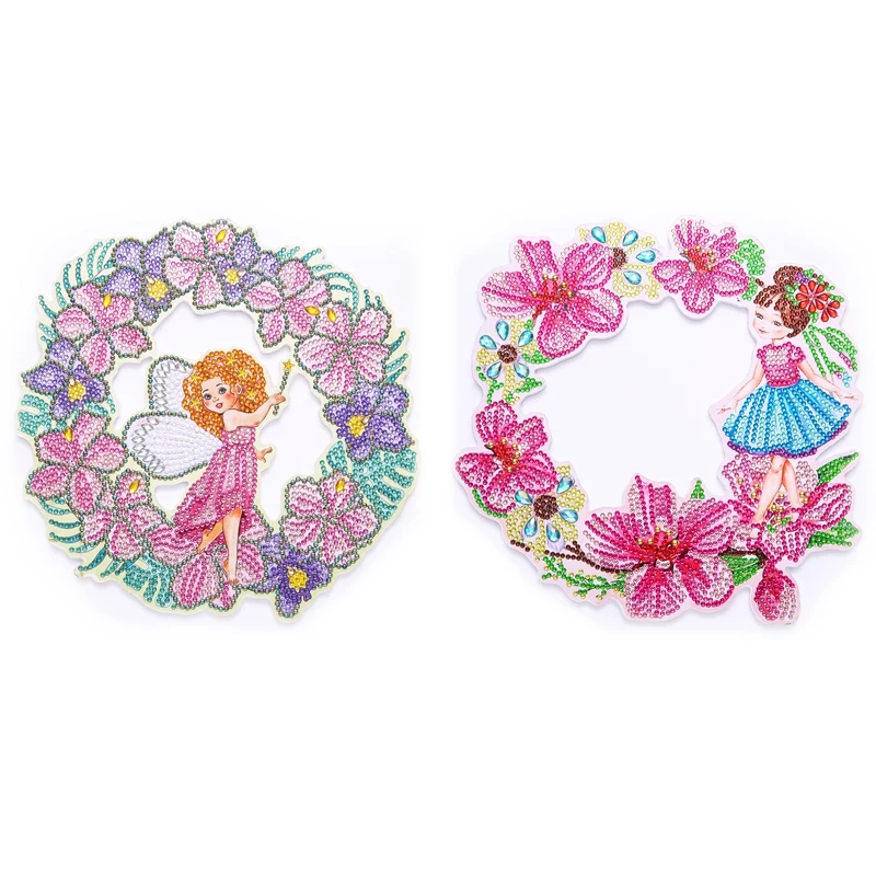 

2Pcs Fairy 5D Diamond Painting Kits Fairy Wreath DIY Point Drill Painting For Adults Kids Beginners 23X23CM