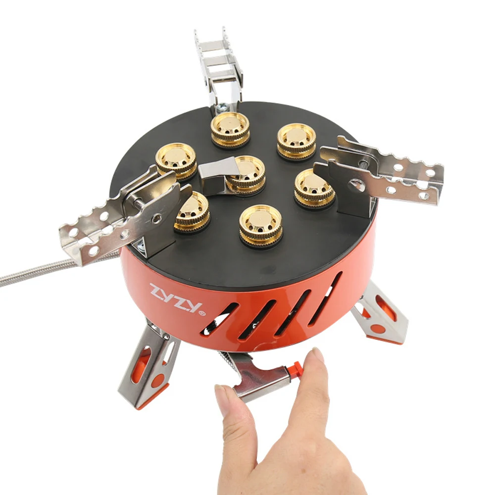 

Туристическая горелка с 7 ядрами, 17800 Вт, высокомощная газовая горелка, ветрозащитная горелка с пьезозажиганием, регулируемый клапан для готовки на открытом воздухе