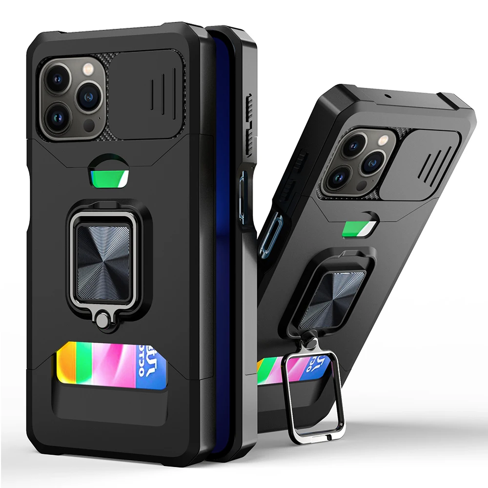 

QWFor iPhonen 11 12 Mini 6 7 8 Plus X XR XS Max SE 2020 Case Magnetic Ring with Card Slot Phone Case for iPhone 13 Pro Max Cover