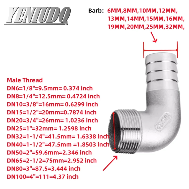 

1 шт. 1/8 дюйма 1/4 дюйма 3/8 дюйма 1/2 дюйма 3/4 дюйма 1 дюйм BSPT штекер 6 8 10 12 14 15 мм колено для шланга 90 градусов 304 соединитель для фитинга из нержавеющей стали