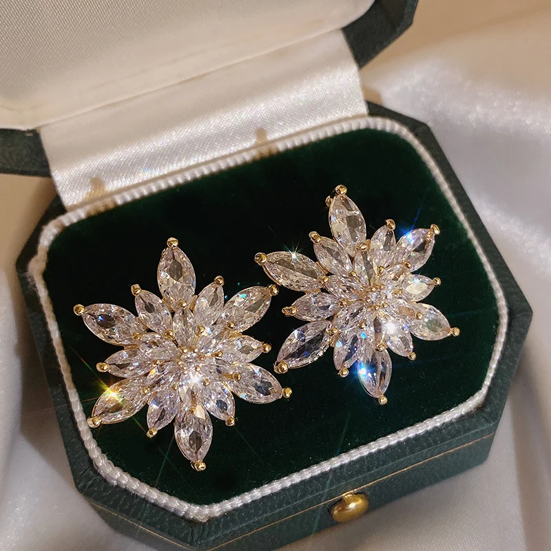 

Design Fashion Jewelry Luxury Zircon Flower Earrings Elegant Women Shiny Wedding Earrings Party Jewelry