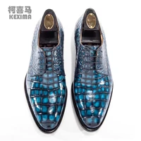 chue new arrival men dress shoes male formal shoes men crocodile leather shoes color rubbing lace up blue shoes