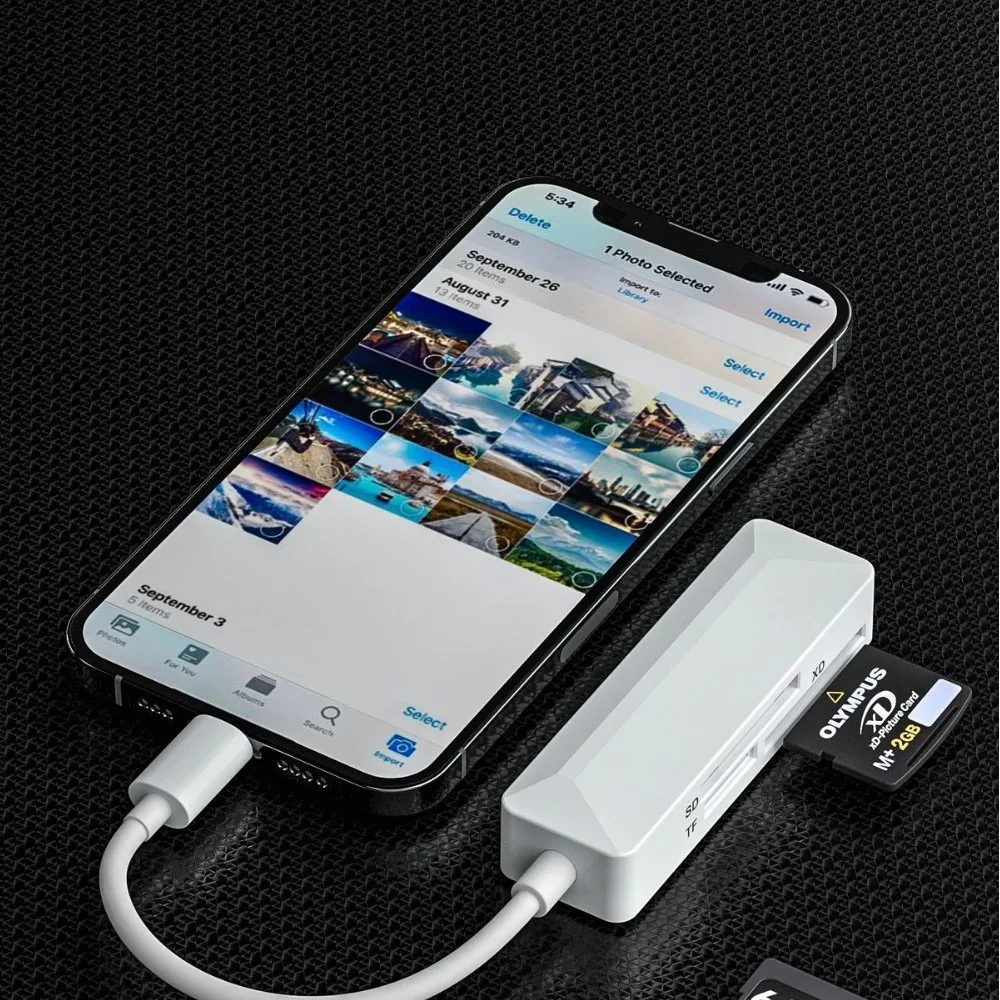 Фото Адаптер для чтения карт памяти 3 в 1 Type C Lightting, поддержка карт памяти SD TF XD, Plug and Play, передача фотографий для iPhone, телефонов Android №3