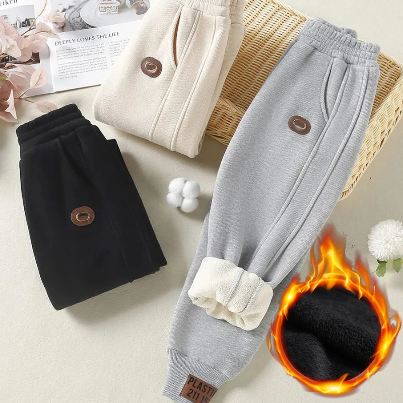 

Autumn Winter Kids Teenage Jogger Pant For Children Unisex Casual School Sport Pants Fleece Trousers Loose Sweatpant Boy Clothes