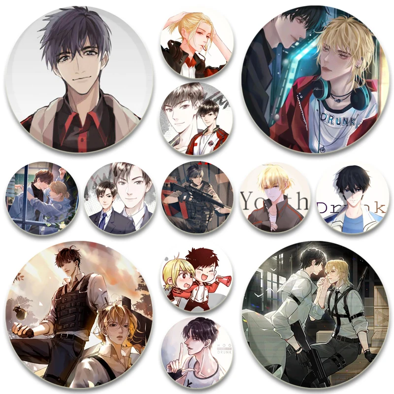 Hot Novels Awm Button Pins Qi Zui Yu Yang Cartoon Badge Round Creative Brooches for Backpack Jewelry Accessories Gifts
