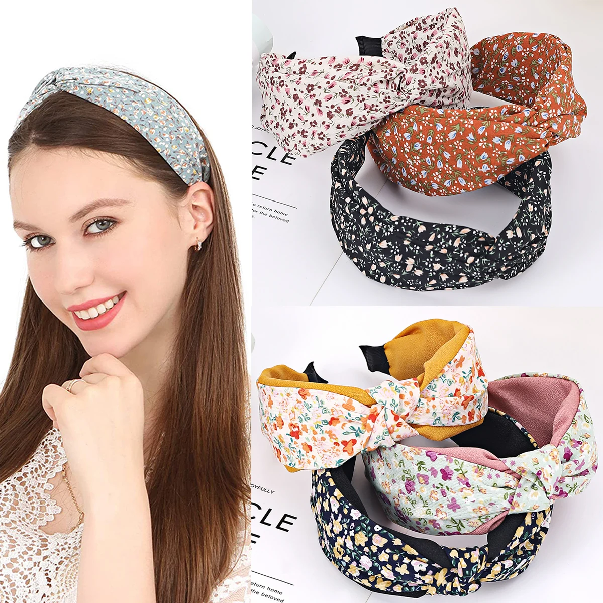 

2023 New Design Fashion Women Headbands Small Flower Print Bandage Bandanas Hairbands Scrunchie Hair Hoop Girls Hair Accessories