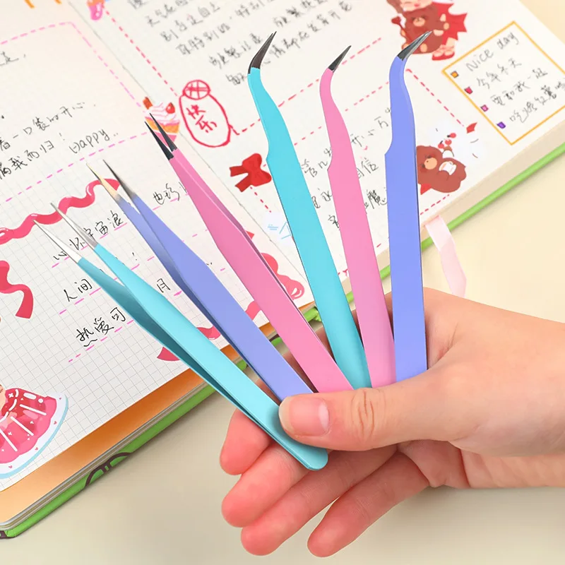 

Kawaii Candy Color Tweezers Hand Account Sticker Tool DIY Scrpabooking Journal Planner Gadgets Portable Tweezers Elbow Clip