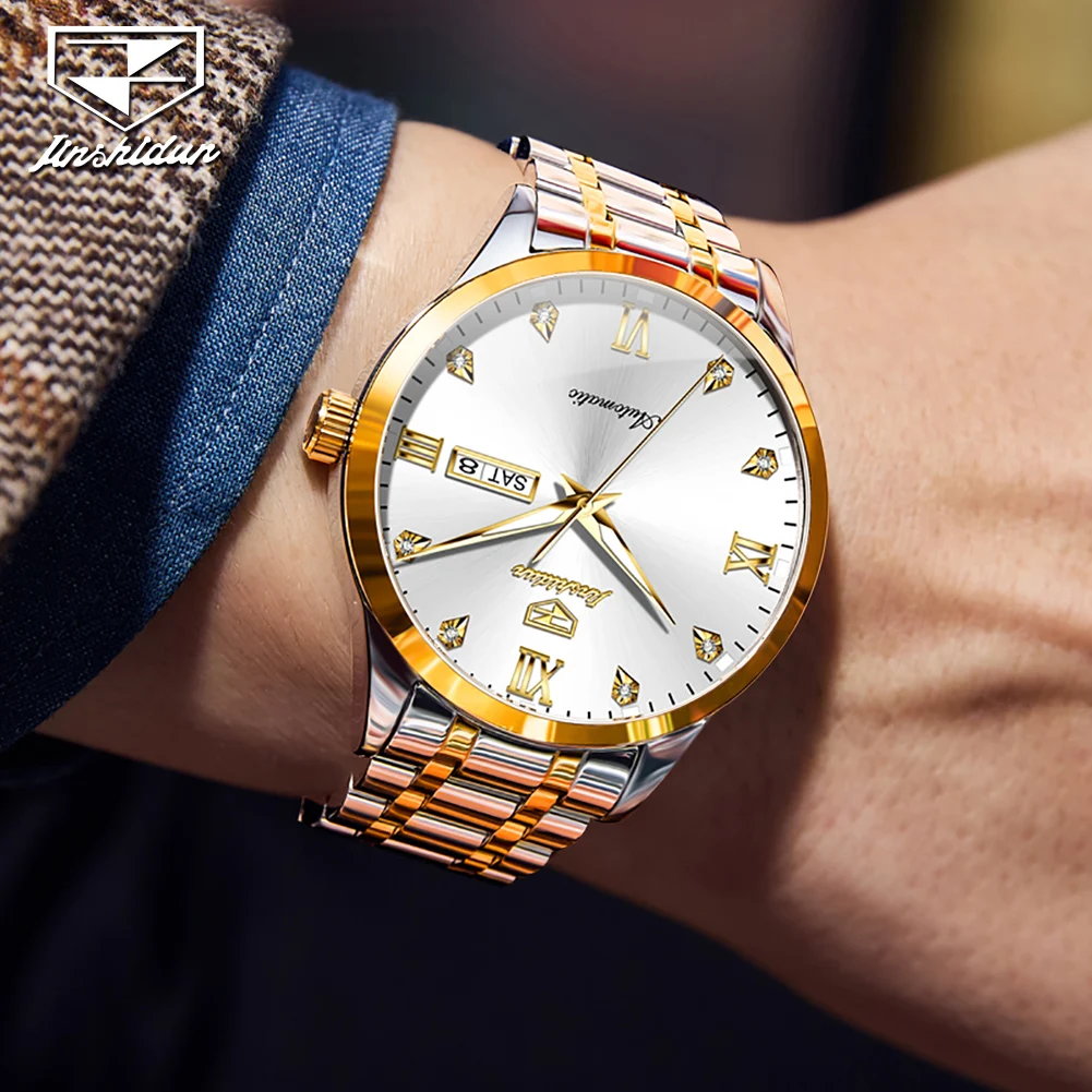 JSDUN 8980 полностью автоматические мужские часы с двойным календарем ремешок из