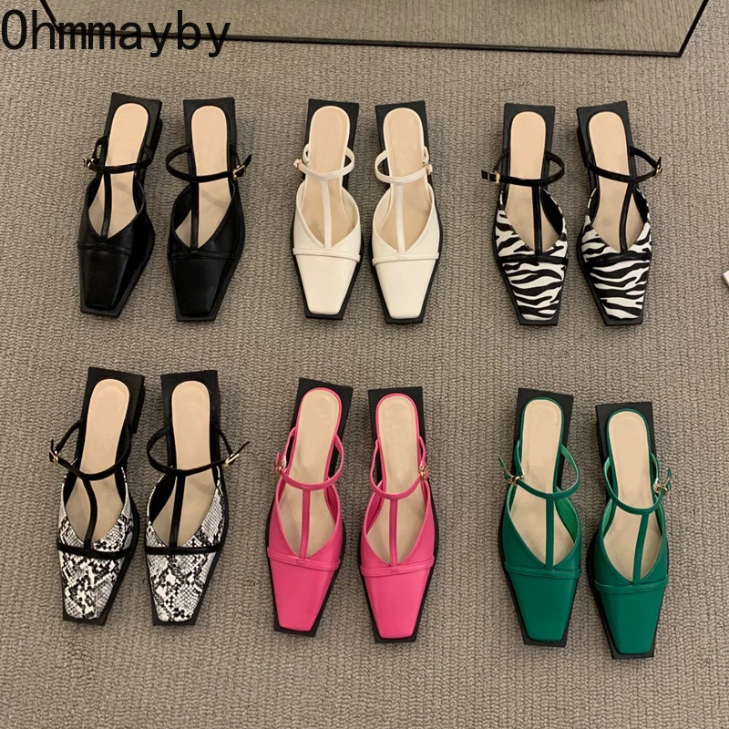 

2022 Spring Design Women Slipper Shallow Slip On Square Low Heel Ladies Elegant Mules Shoes Casual Outdoor Sandals Mujer