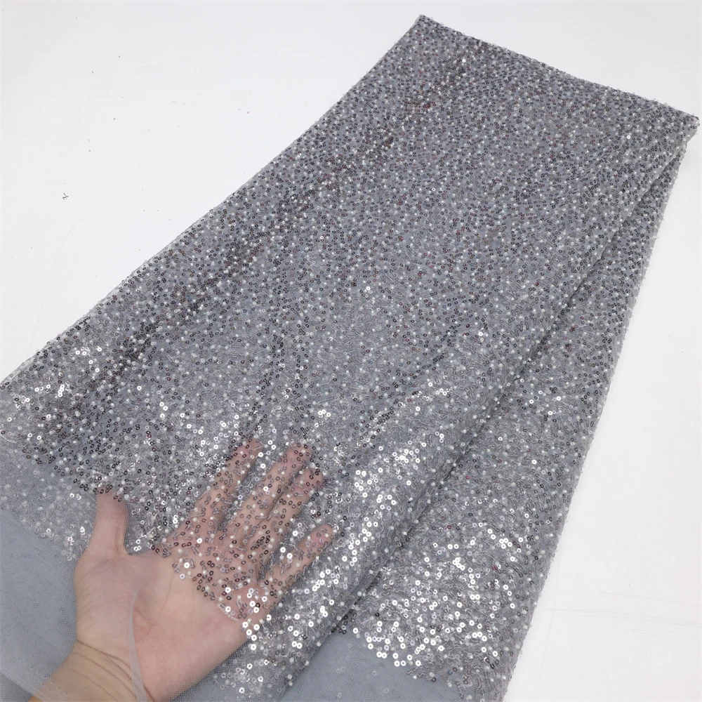 

African Lace Fabric Sequins Embroidery Groom Nigerian Lace Bridal 2023 High Quality French Tulle Lace Fabric For Wedding 5 Yards