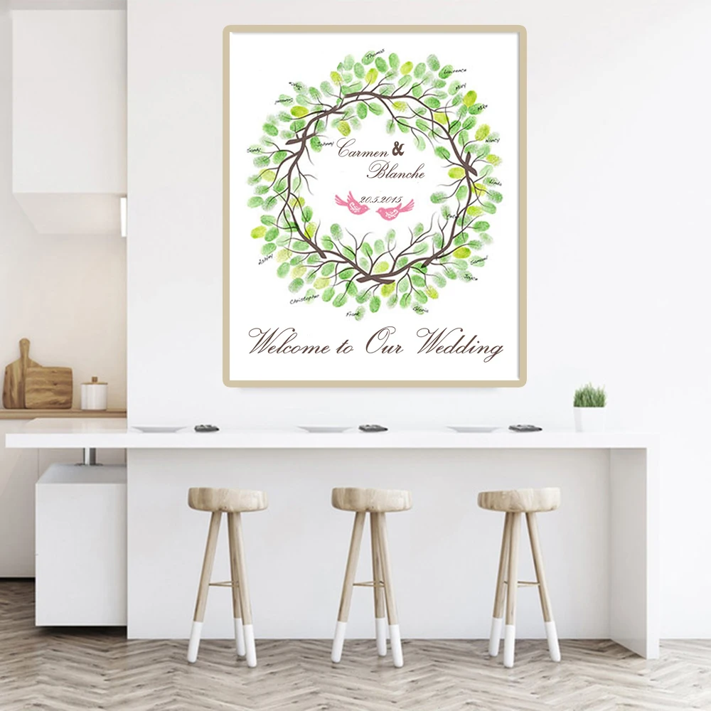 

Personalized Wedding Fingerprint tree painting Mar Guest Book Wedding Gifts Signature DIY Marriage Painting Wedding Souvenirs