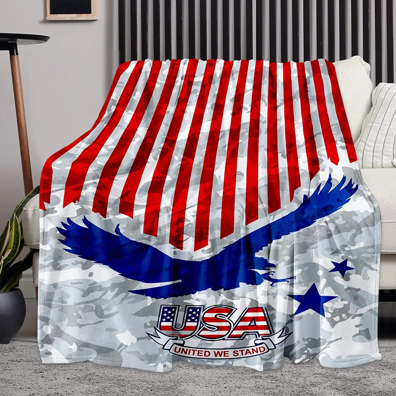 

Cozy Warm Throw Blanket for Couch Sofa Bed Office,Ultra-Soft Microfiber Plush Blanket Comfy Fuzzy Throws Bald Eagle US Flag