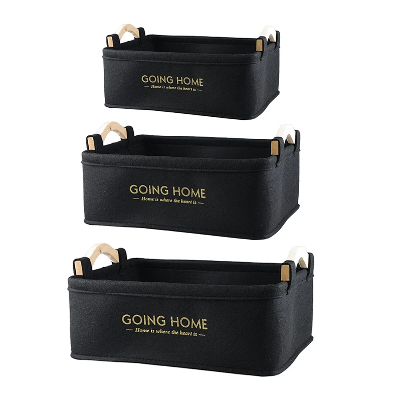 

Корзина из войлока для хранения, органайзер с деревянной ручкой для хранения игрушек, шкаф, коробка для хранения одежды для детской комнаты,...