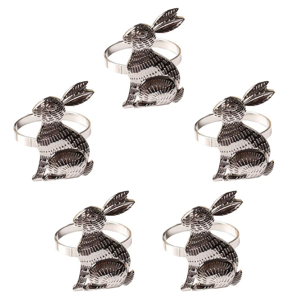 

5 PCS Napkin Buckles Napkin Clips Napkin Clasps Rabbit Shape Alloy Practical Adorable Dinning Supplies Tabletop Decorations