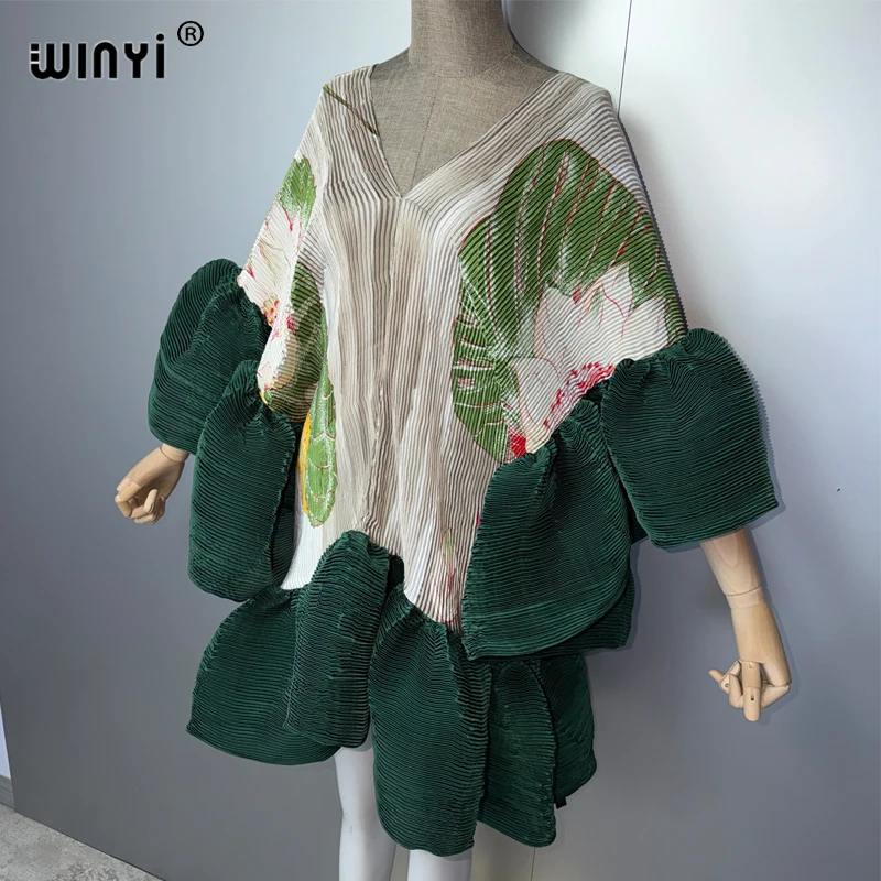 Фото Элегантное плиссированное короткое платье WINYI для женщин, пляжная накидка, кафтан, абайя, мусульманская мода, роскошная вечерняя одежда для Дубая №3