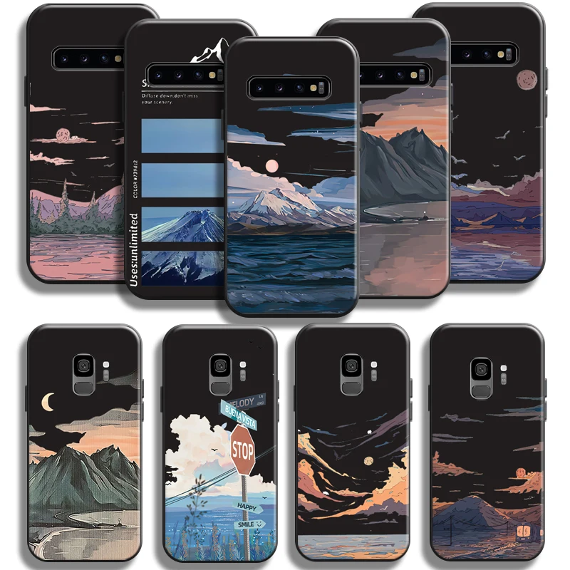 

Landscape Painting Phone Case For Samsung Galaxy S10 5G S9 S8 Plus S10 Lite S10E Black Funda Soft Silicone Cover Liquid Silicon