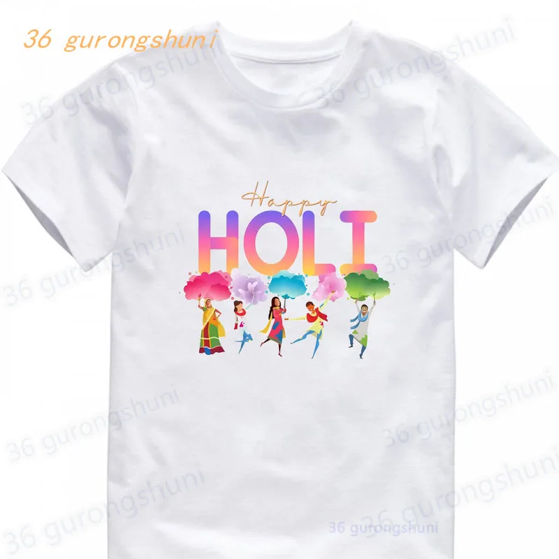 Мультяшная футболка для девочек dmailmik Happy Holi подарок индейцев детская одежда