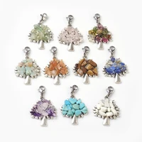 5set pendant decorations syntheticnatural mixed stone chip beads with alloy pendants findings tree antique silver 10pcsset