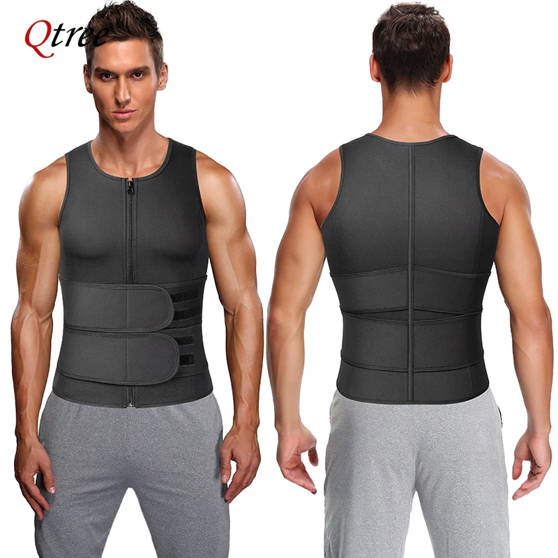 Men Neoprene Sauna Zipper Waist Trainer Corset Vest Belly Trimmer Compression Body Shaper Shirts Slimming Belt Faja Shapewear