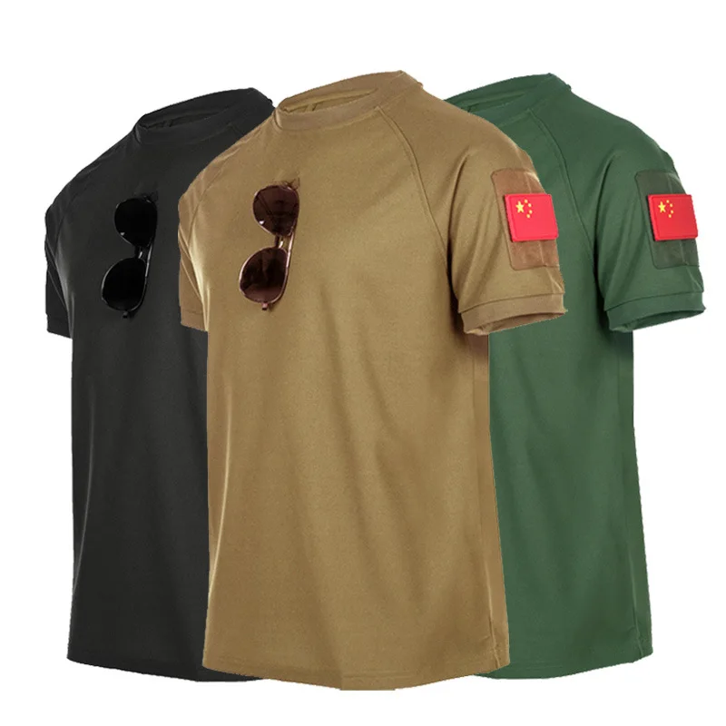 Men's 100% Polyester Summer Quick Dry Army T-shirts Plain Custom Print Man O-neck Short Sleeved T Shirt Plus Size Military Tee