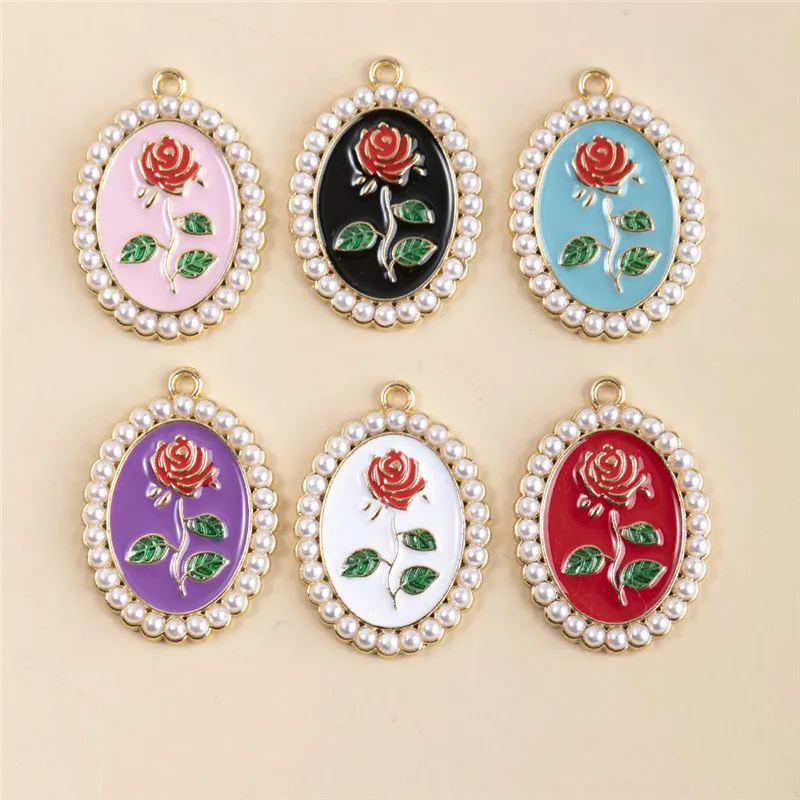 

HEYUYAO 10 шт./лот Разноцветные Подвески с искусственным жемчугом и цветами овальной формы подвески «сделай сам» серьги ожерелье для ювелирных ...