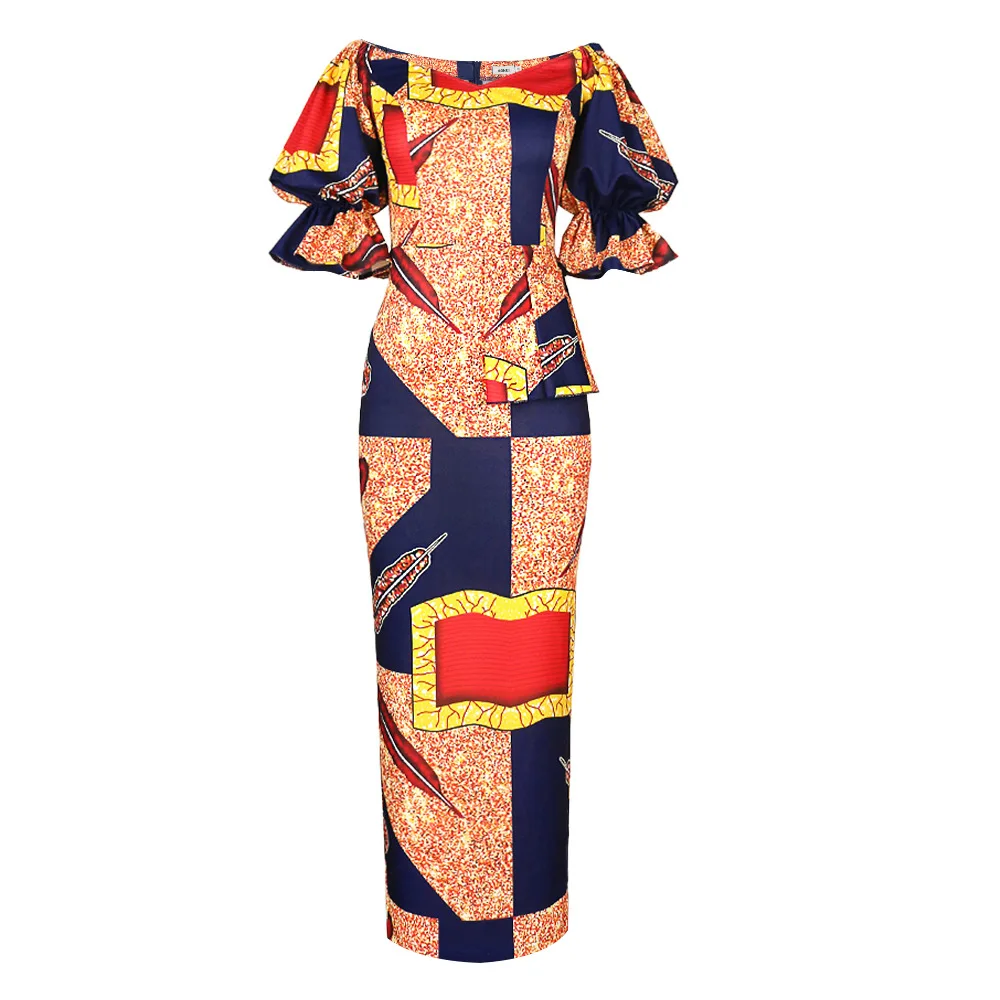 EOENKKY Plus Size Women's Spring and Summer 2022 New Fat MM One-word Collar Slim Sexy Printed Long-sleeved Dress Wholesale