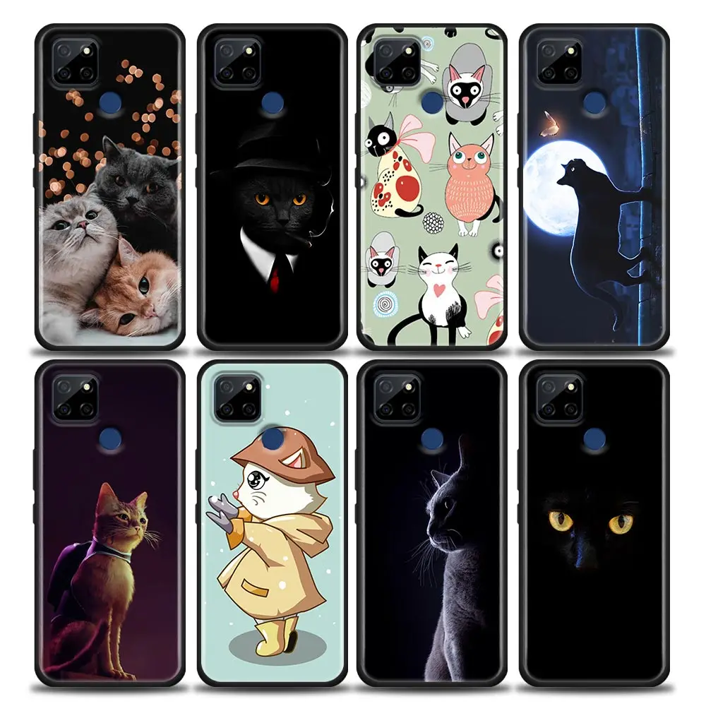 

Phone Case for Realme Q2 C20 C21 V15 8 Case C25 GT V13 5G X7 Pro Ultra C21Y Silicone Cover Cute Cartoon Cat
