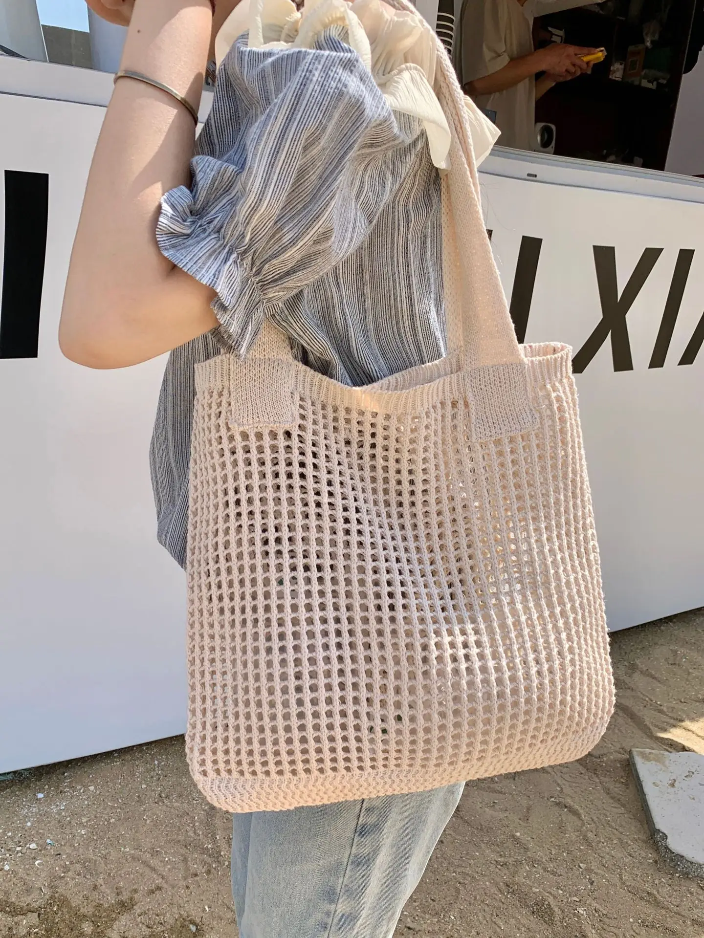 Casual Travel Women Woven Large Capacity Handbag and Purse Shopper Tote Female Armpit Knitting Bucket Shoulder Bags