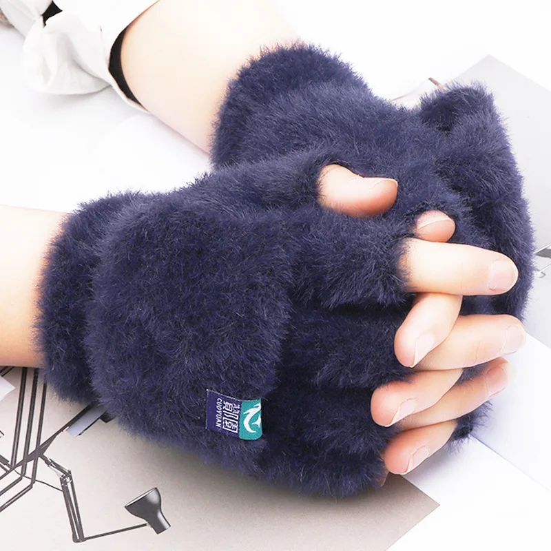 

Fingerless Gloves Woman Ladies Fashion Half Finger with Flip Cover Mittens Girls Winter Warm Outdoor Cycling Driving Gloves