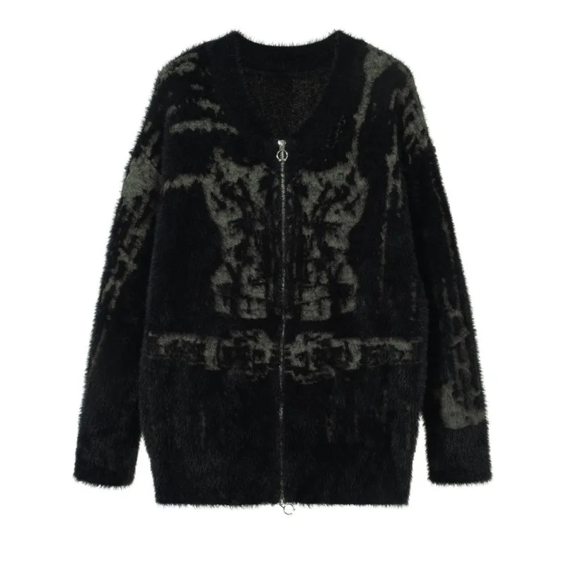 High Street Y2k кардиган вязаный черный винтажный принт свитера пальто женские в