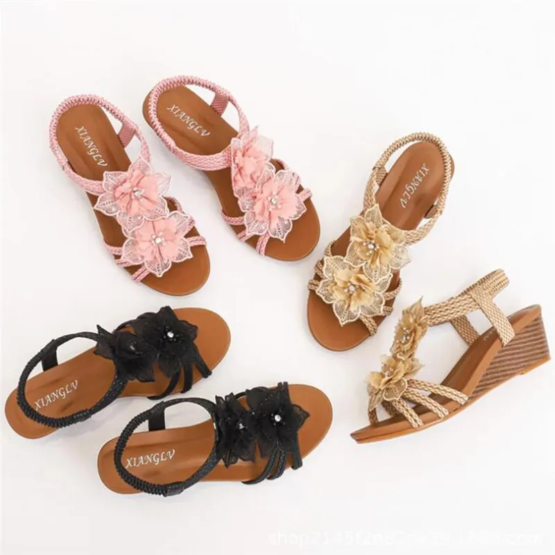 

2022 Summer Wedges Roman Shoes for Women Bohemian Vintage Flower Vacation Sandals for Women Plus-size Shoes Platform Sandals