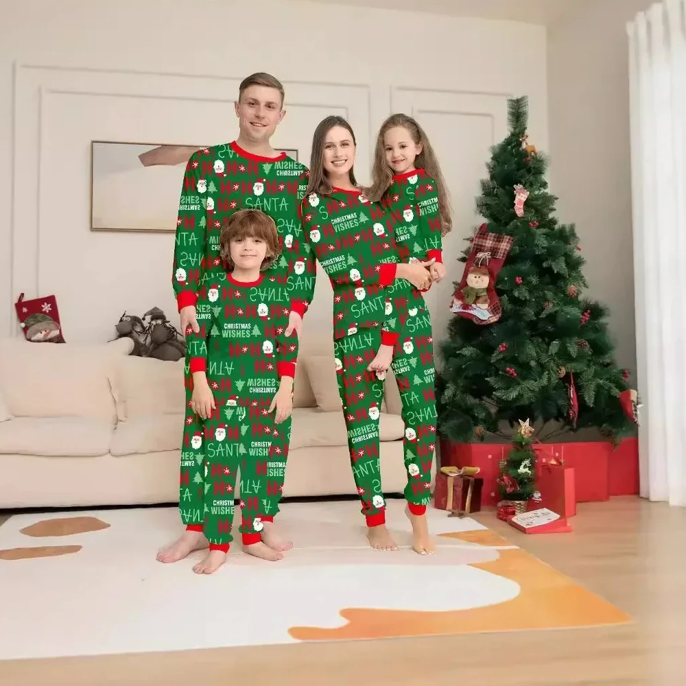 2024 Зимний рождественский пижамный комплект с принтом Санта-Елки одинаковые