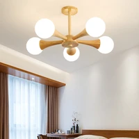 nordic wood led chandelier light glass ball ceiling pendant lamp for living room dining room kitchen hanging light e27 fixtures