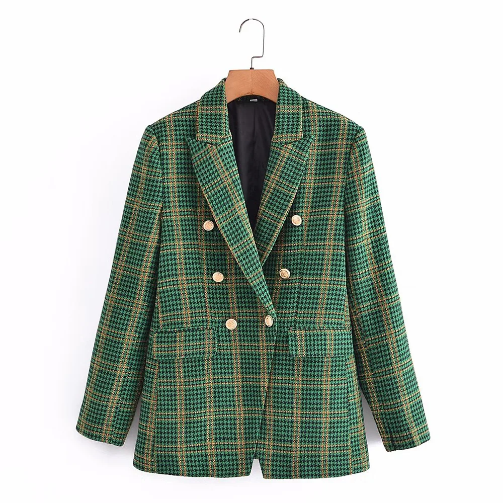 

PB&ZA Blazer Woman Chic and Elegant Jacket Office Lady Double Breasted Texture Slim Coat Korean Retro Spring/Autumn Clothes