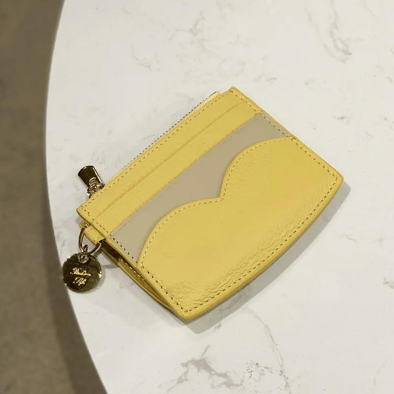 

Ladies Genuine Leather Card Holders Panelled Design Coin Purse With Zipper Women Cowhide Short Wallet Cute Small Money Bag