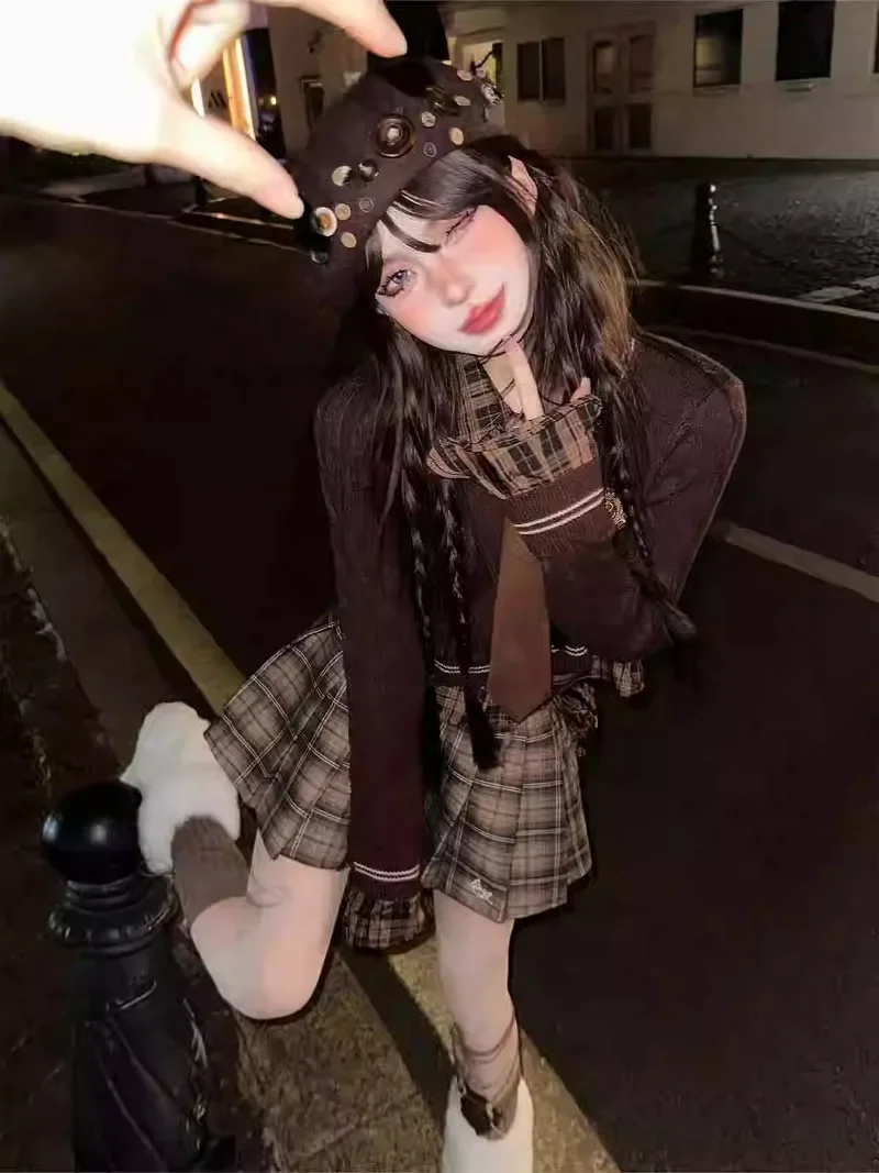 2024 американский осенне-зимний студенческий стиль искусственный вязаный