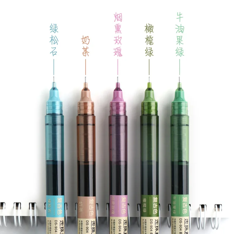 5 pcs/set 0.5mm Light Vintage Smooth Writing Gel Ink Pen Roller Ball Pen Set Large Capacity Quick Dry School Office Supplies