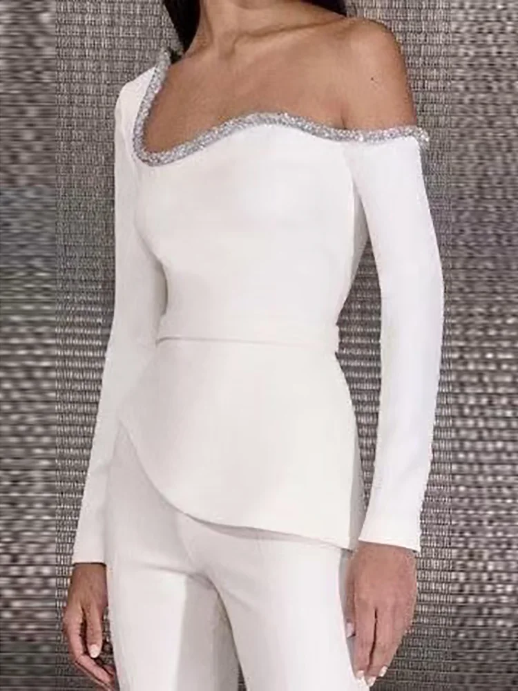 Брюки-клеш однотонные лоскутные модные комбинезоны с длинными рукавами на весну