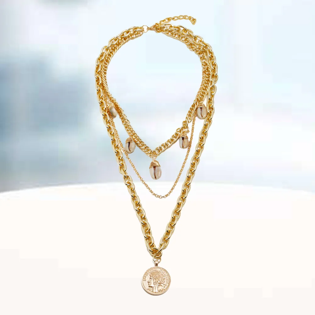 

Multi-layer Shell Pendant Necklace Fashion Simple Summer Beach Necklace Jewelry for (Golden)