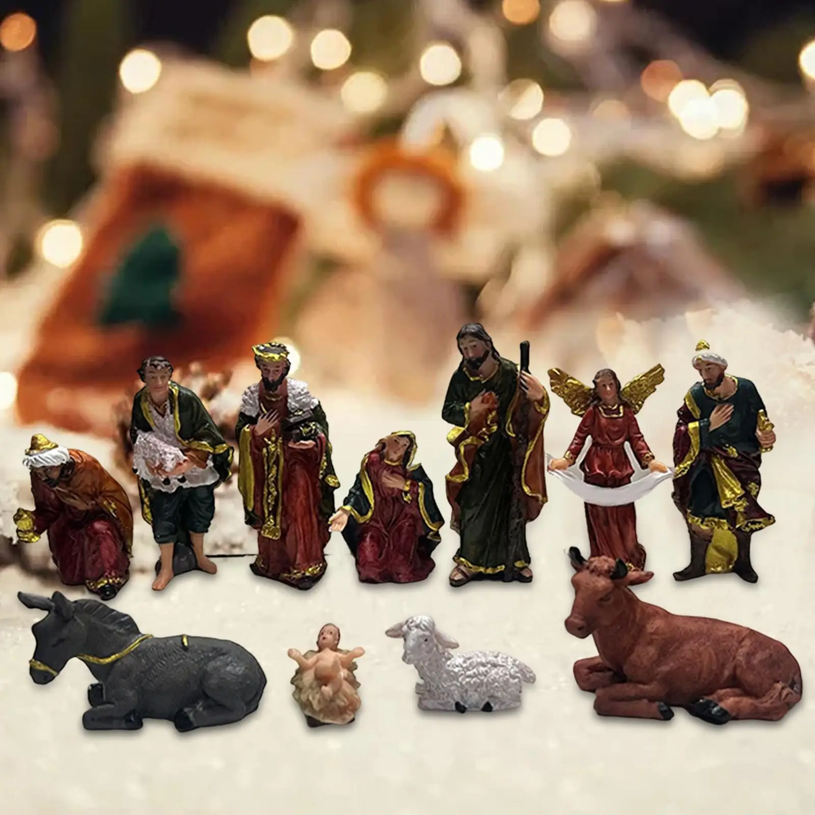

11Pcs Resin Nativity Scene Figures Decor Religious Ornament Layout Holy Jesus Statue for Desktop Gift Collection Holiday Bedroom
