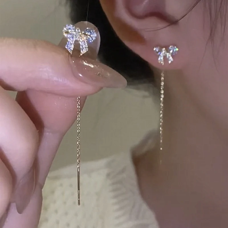 

Korean Long Tassel Butterfly Drop Earrings for Women Zircon Gold Color Dangle Earrings Fashion Hanging Earrings Summer Jewelry