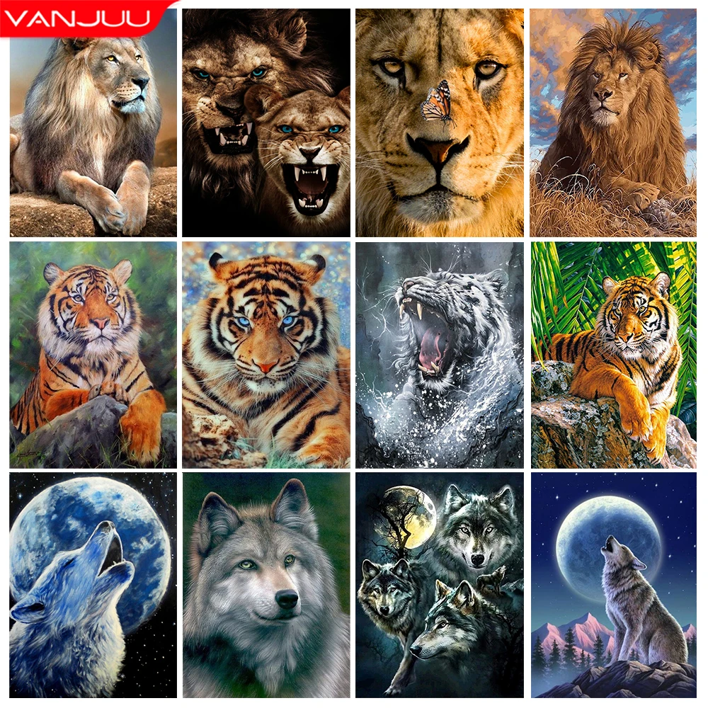 Набор для вышивания "Лев" 5D Diamond Painting с изображением животного тигра, полным квадратным/круглым мозаикой из смолы для домашнего декора "Волк".