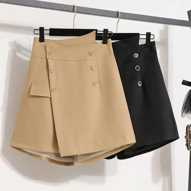 Irregular short skirt with design sense 2022 Korean high waist and thin A-line wide-leg casual pants  England Style